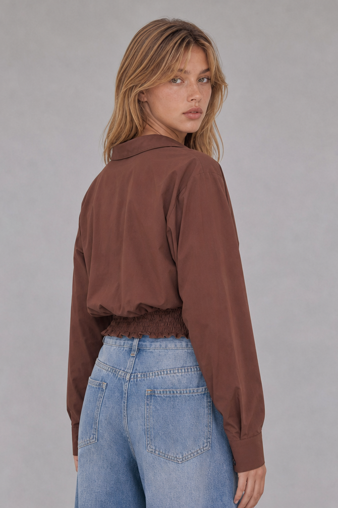 TWISTED WAIST ASYMMETRICAL BUTTON DOWN SHIRT TOP