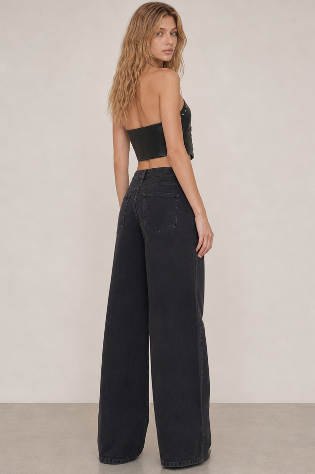 STUDDED FAUX LEATHER HALTER CORSET TOP