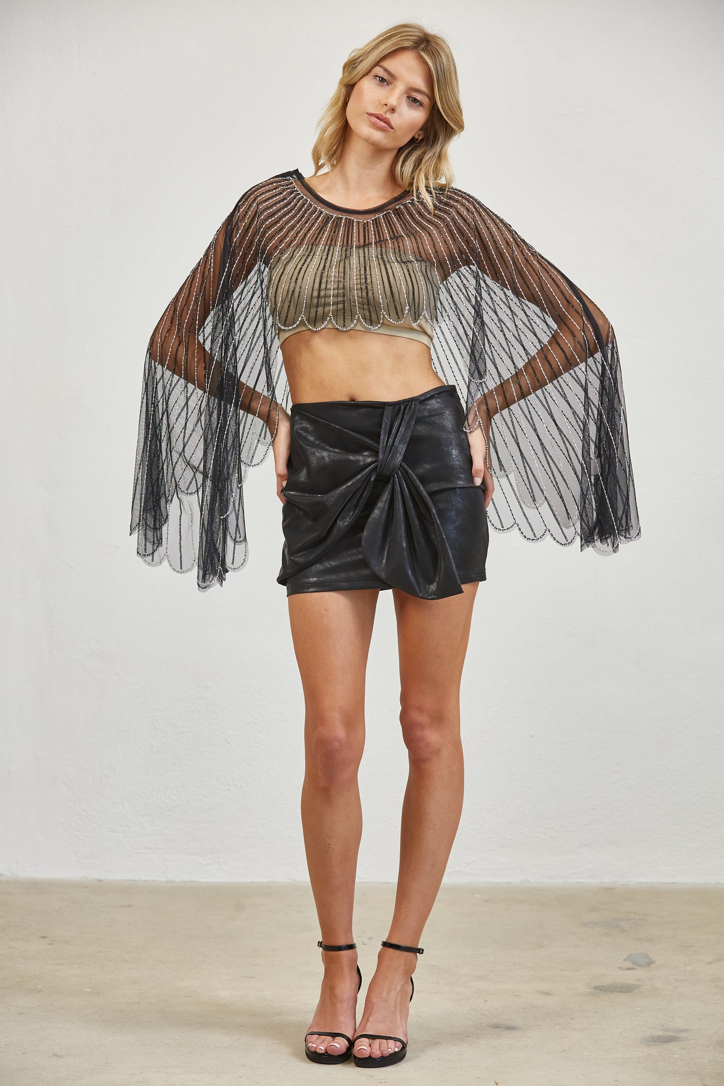 CRYSTAL BEADED MESH CAPE TOP