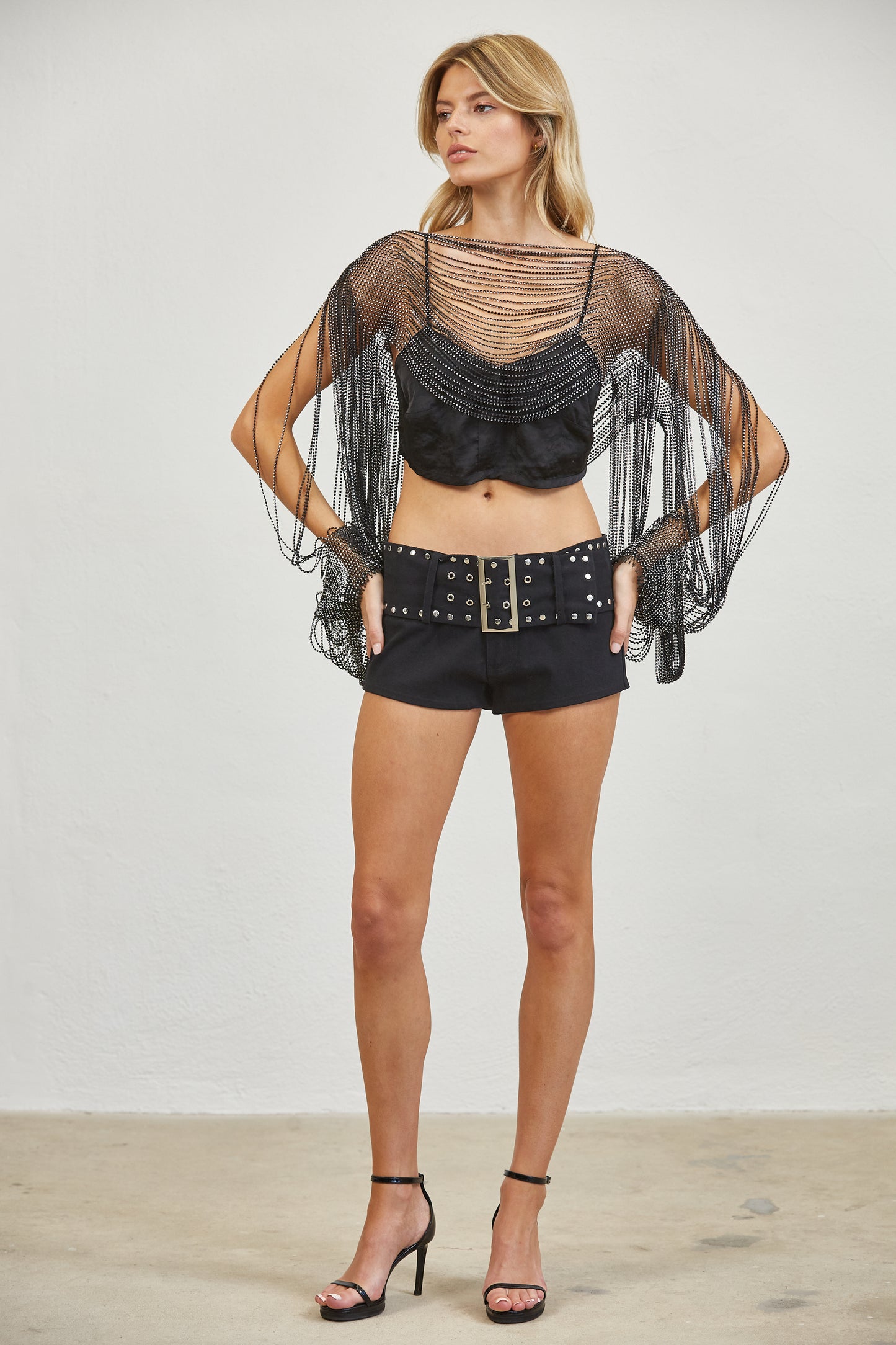 CRYSTAL DRAPE MESH PONCHO COVER UP TOP