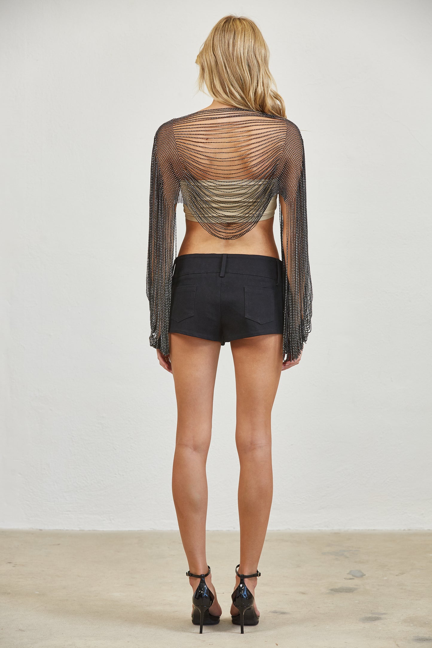 CRYSTAL DRAPE MESH PONCHO COVER UP TOP