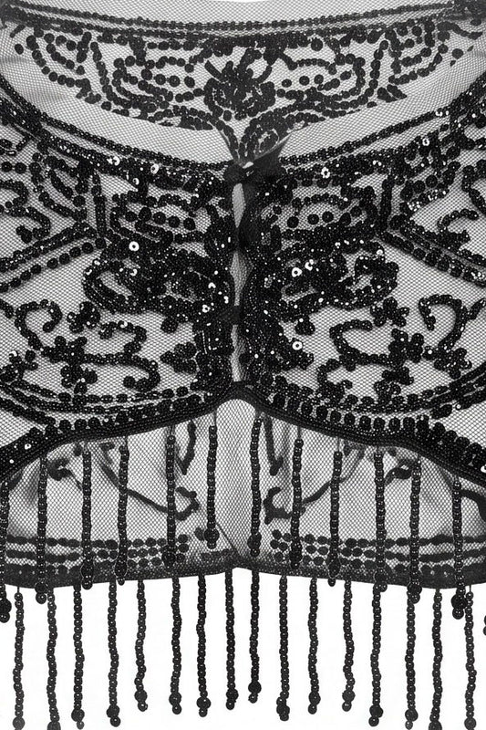 Sequin Embroidered Fringe Capelet