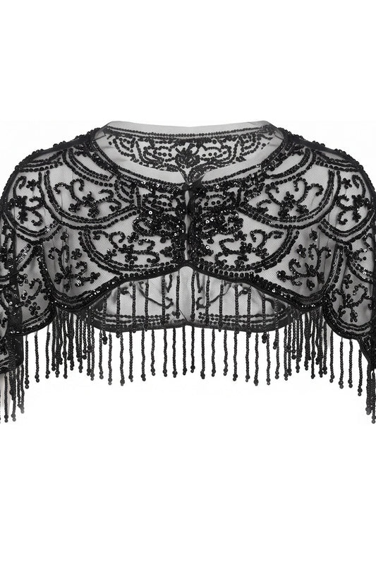 Sequin Embroidered Fringe Capelet