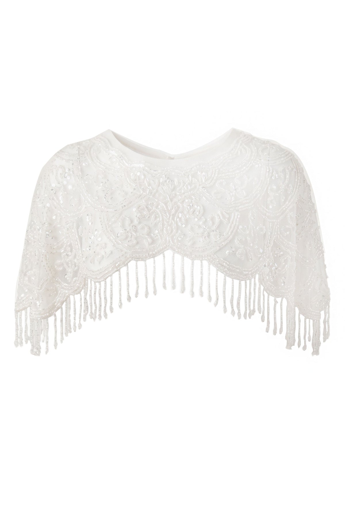Sequin Embroidered Fringe Capelet