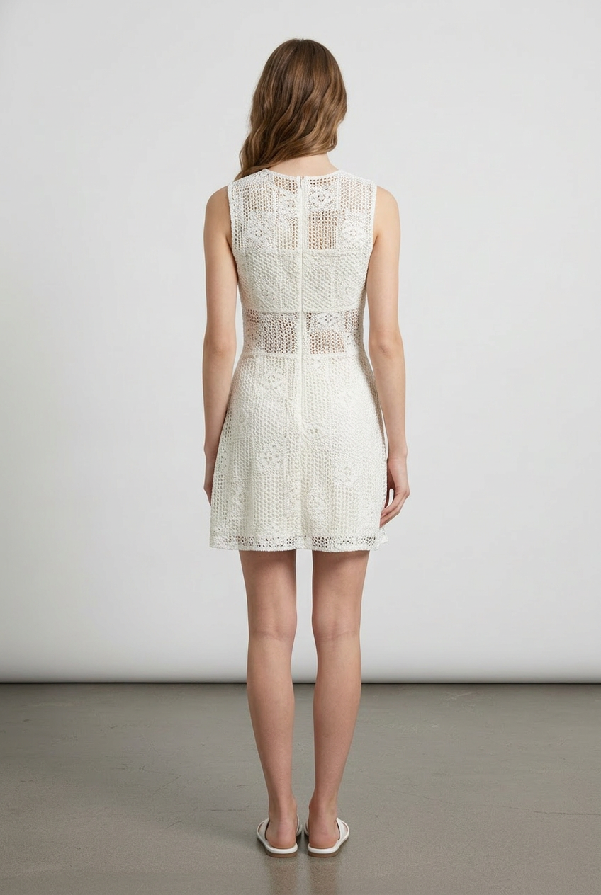 SHEER PANEL CROCHET LACE MINI DRESS