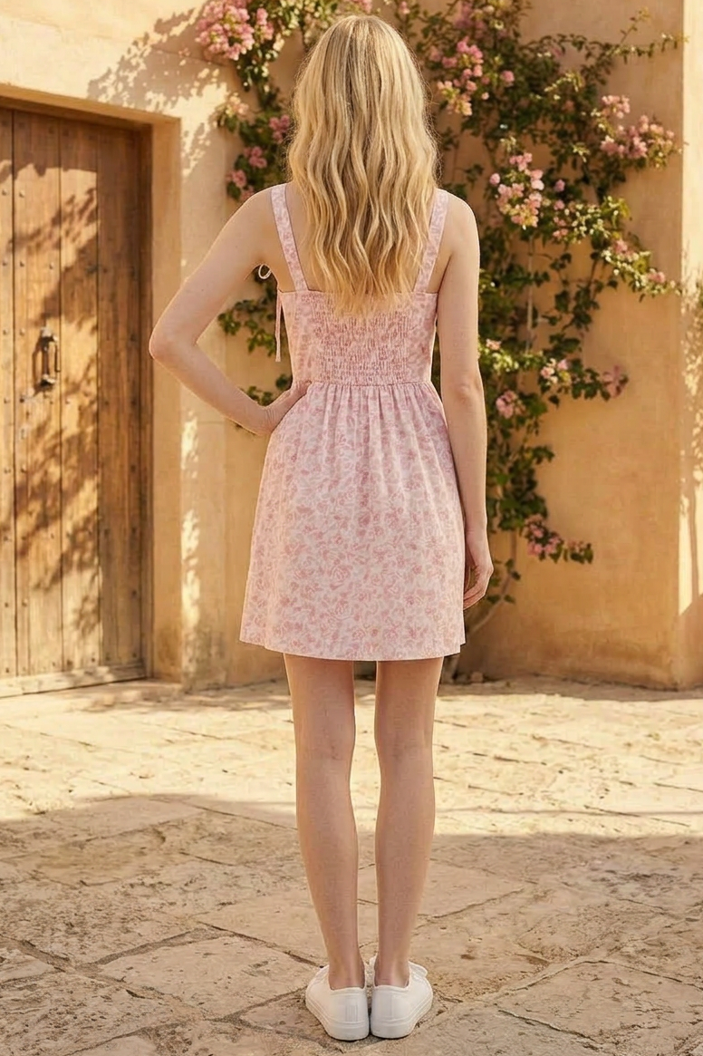 ROSY GARDEN TIE STRAP MINI DRESS