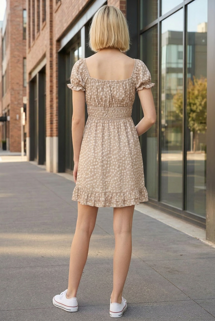 DEER PRINT SMOCKED MINI DRESS