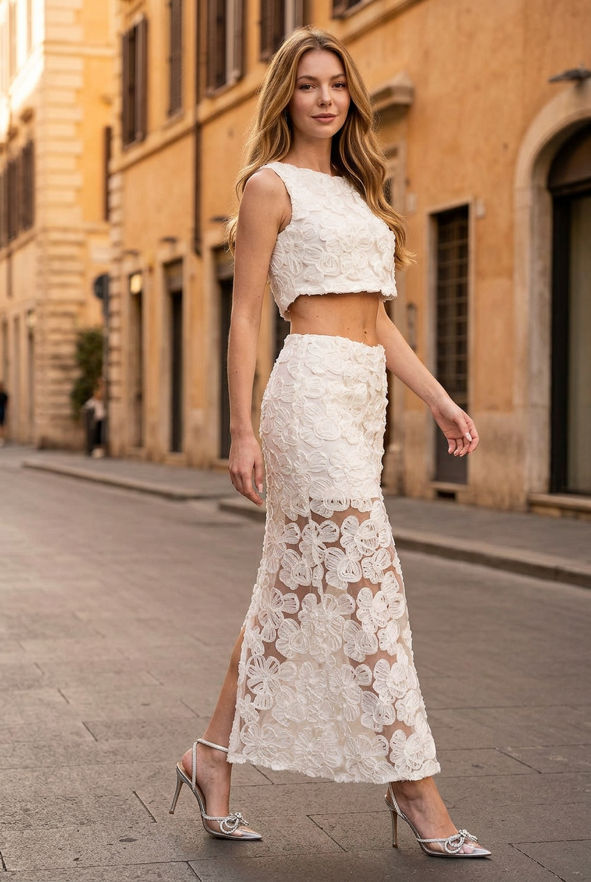 CAMELLIA LACE TOP AND MAXI SKIRT SET