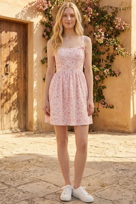 ROSY GARDEN TIE STRAP MINI DRESS