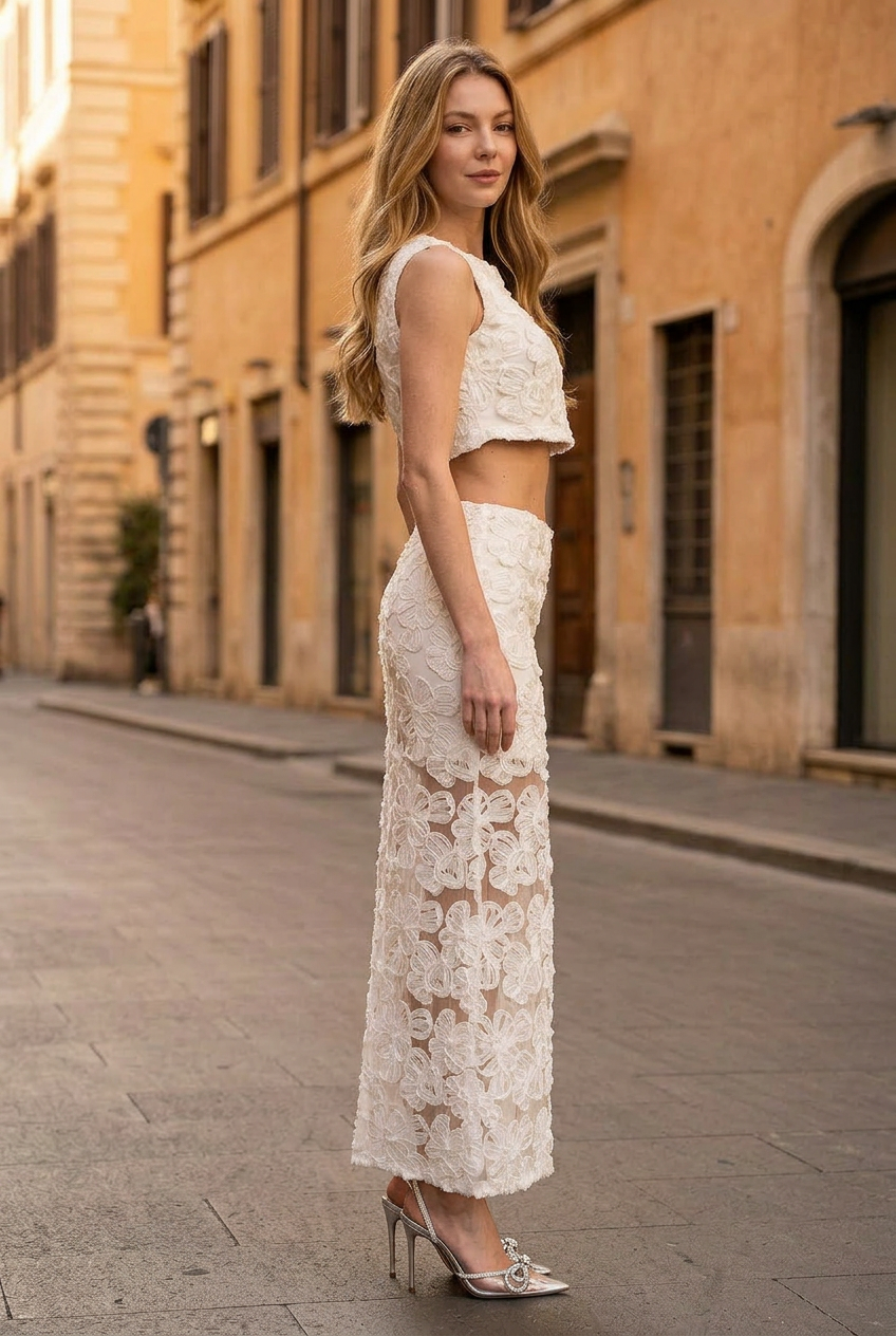 CAMELLIA LACE TOP AND MAXI SKIRT SET