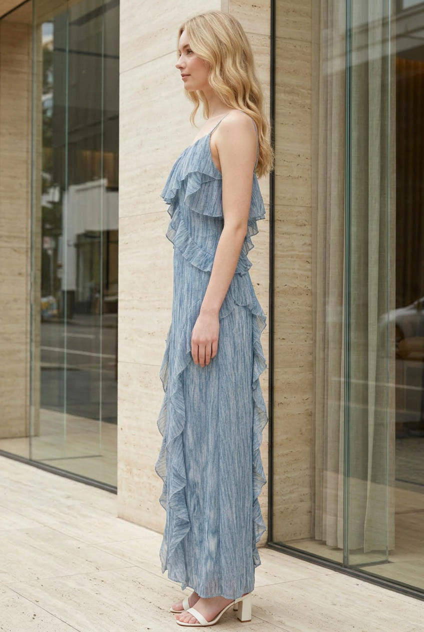 OCEAN MIST RUFFLE MAXI DRESS