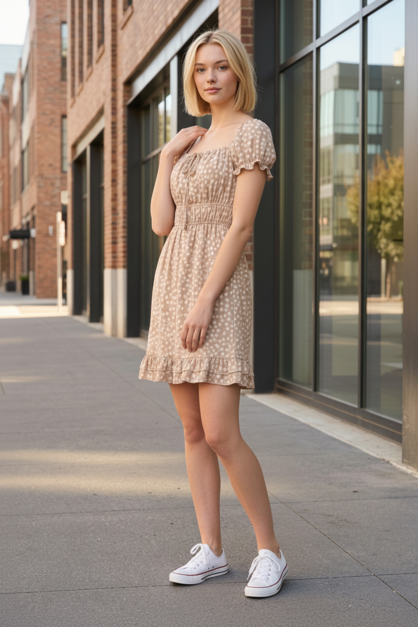 DEER PRINT SMOCKED MINI DRESS