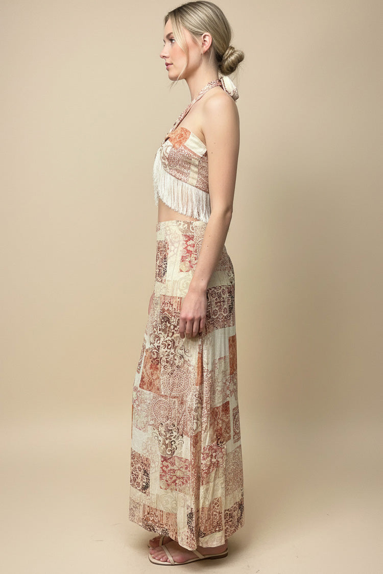 FRINGE HEM TOP + MAXI SKIRT PRINTED SET